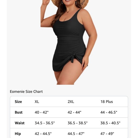 Plus Size Swim dress One Piece Swimsuit Tummy Control Swim black Skirt size 18W - Picture 5 of 14